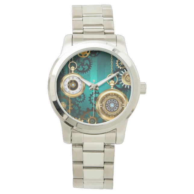 Steampunk Jewellery Watch on a Green Background (Front)