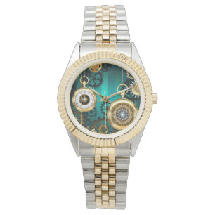 Steampunk Jewellery Watch on a Green Background