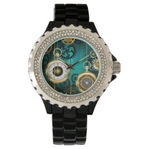 Steampunk Jewellery Watch on a Green Background