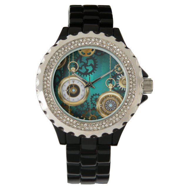 Steampunk Jewellery Watch on a Green Background (Front)