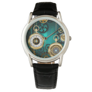 Steampunk Jewellery Watch on a Green Background