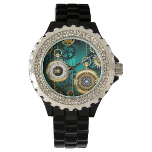 Steampunk Jewellery Watch on a Green Background