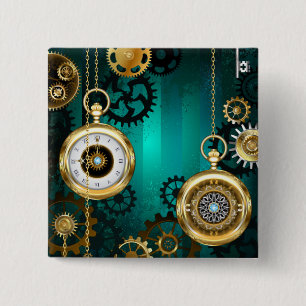 Steampunk Jewellery Watch on a Green Background 15 Cm Square Badge