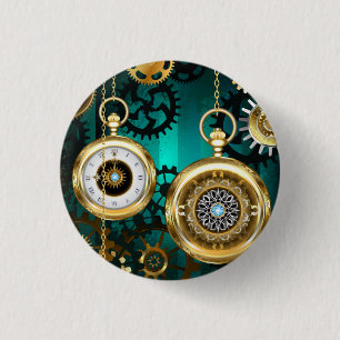 Steampunk Jewellery Watch on a Green Background 3 Cm Round Badge