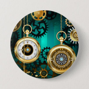 Steampunk Jewellery Watch on a Green Background 7.5 Cm Round Badge