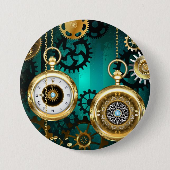 Steampunk Jewellery Watch on a Green Background 7.5 Cm Round Badge (Front)