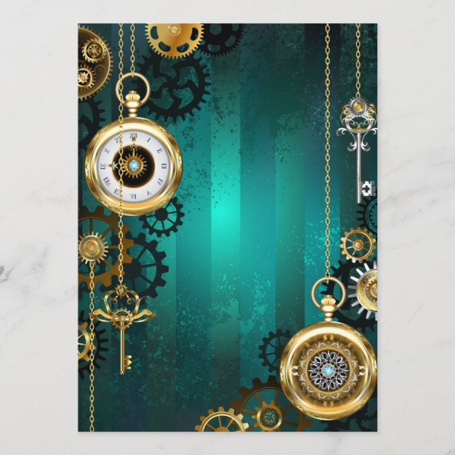 Steampunk Jewellery Watch on a Green Background Advice Card (Front)