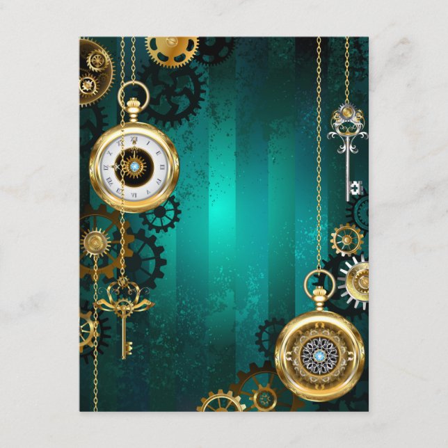 Steampunk Jewellery Watch on a Green Background Advice Card (Front)