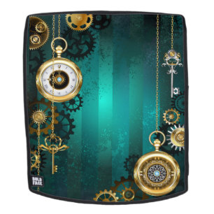 Steampunk Jewellery Watch on a Green Background Backpack