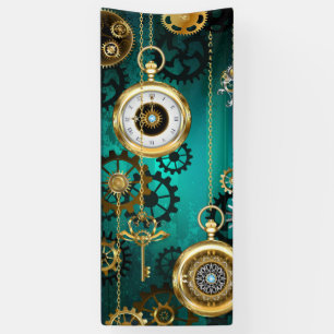 Steampunk Jewellery Watch on a Green Background Banner