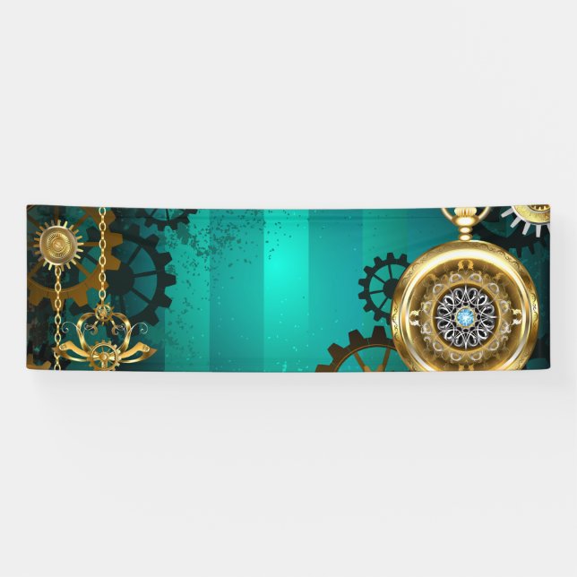 Steampunk Jewellery Watch on a Green Background Banner (Horizontal)