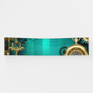 Steampunk Jewellery Watch on a Green Background Banner
