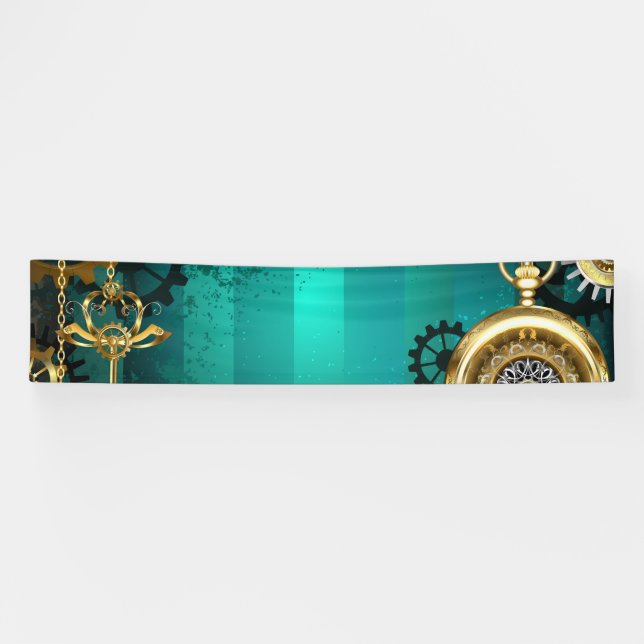 Steampunk Jewellery Watch on a Green Background Banner (Horizontal)