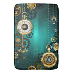 Steampunk Jewellery Watch on a Green Background Bath Mat