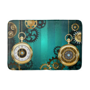 Steampunk Jewellery Watch on a Green Background Bath Mat