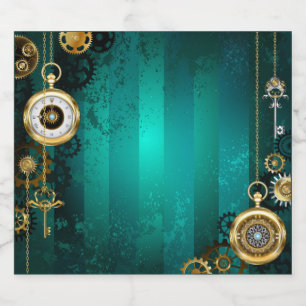 Steampunk Jewellery Watch on a Green Background Beer Bottle Label