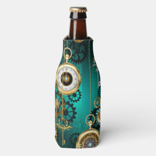 Steampunk Jewellery Watch on a Green Background Bottle Cooler