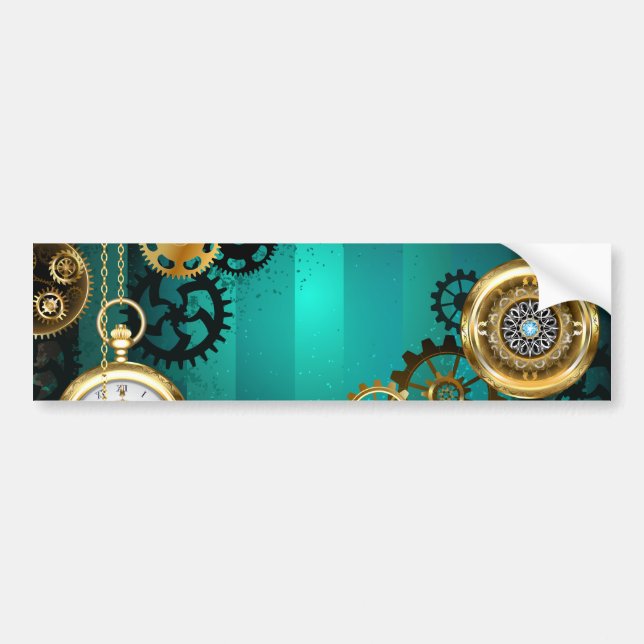 Steampunk Jewellery Watch on a Green Background Bumper Sticker (Front)