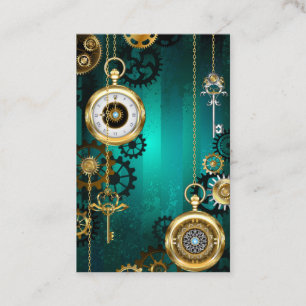 Steampunk Jewellery Watch on a Green Background Business Card