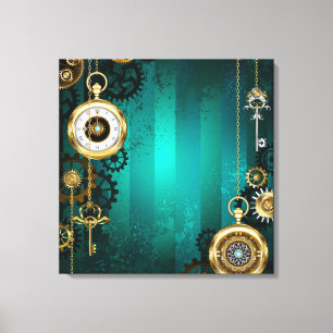 Steampunk Jewellery Watch on a Green Background Canvas Print