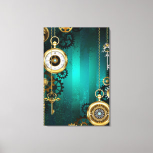 Steampunk Jewellery Watch on a Green Background Canvas Print