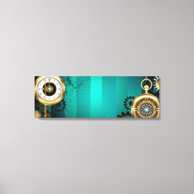 Steampunk Jewellery Watch on a Green Background Canvas Print (Front)