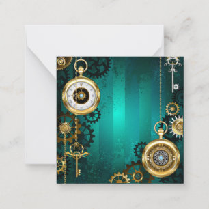 Steampunk Jewellery Watch on a Green Background Card