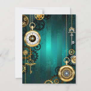 Steampunk Jewellery Watch on a Green Background Card