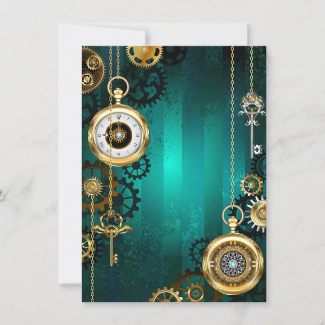 Steampunk Jewellery Watch on a Green Background Card (Front)