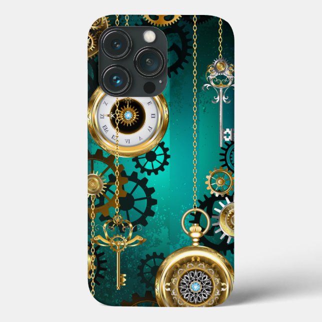 Steampunk Jewellery Watch on a Green Background Case-Mate iPhone Case (Back)