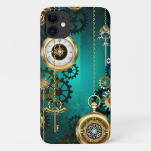 Steampunk Jewellery Watch on a Green Background iPhone 11 Case