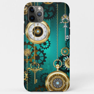 Steampunk Jewellery Watch on a Green Background iPhone 11 Pro Max Case