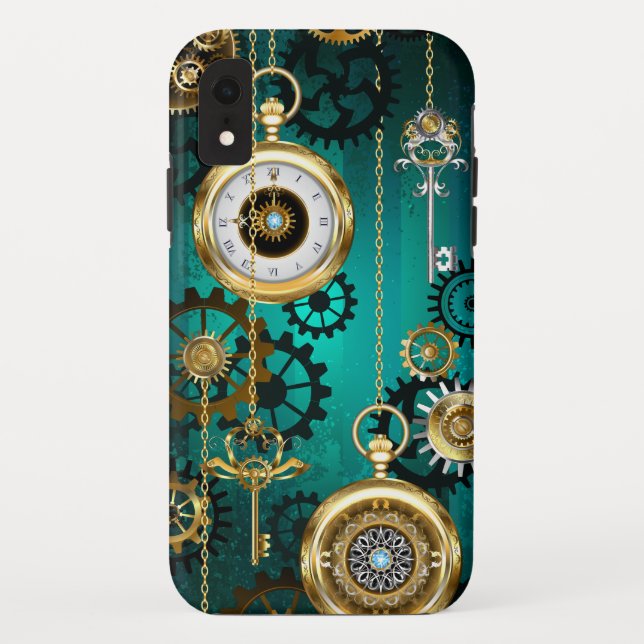 Steampunk Jewellery Watch on a Green Background Case-Mate iPhone Case (Back)