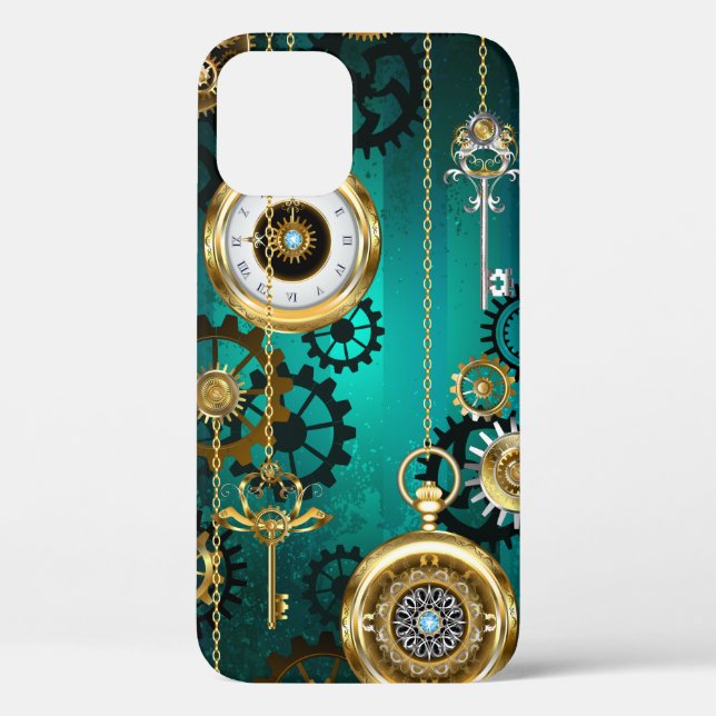 Steampunk Jewellery Watch on a Green Background Case-Mate iPhone Case (Back)