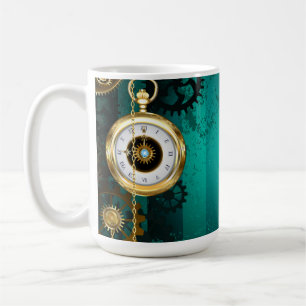Steampunk Jewellery Watch on a Green Background Coffee Mug
