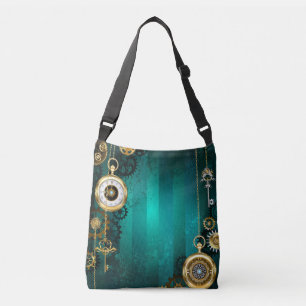 Steampunk Jewellery Watch on a Green Background Crossbody Bag