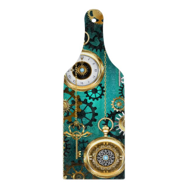 Steampunk Jewellery Watch on a Green Background Cutting Board (Front)
