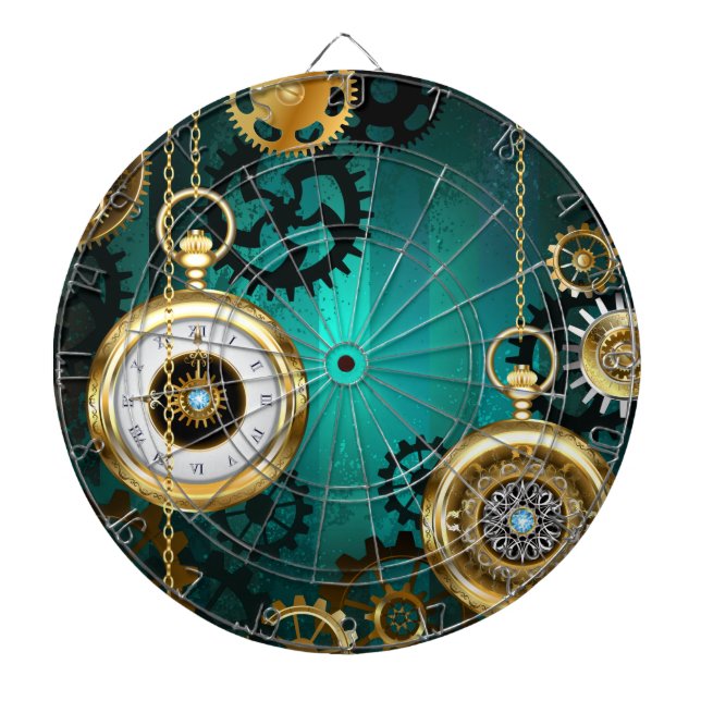 Steampunk Jewellery Watch on a Green Background Dartboard (Front)