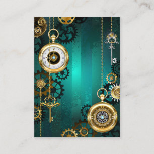 Steampunk Jewellery Watch on a Green Background Discount Card