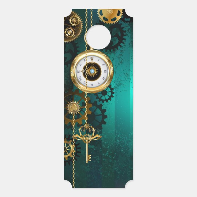 Steampunk Jewellery Watch on a Green Background Door Hanger (Front)
