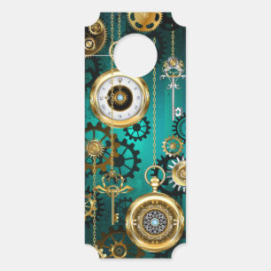 Steampunk Jewellery Watch on a Green Background Door Hanger