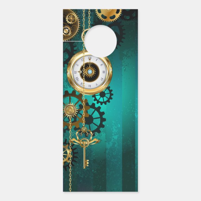 Steampunk Jewellery Watch on a Green Background Door Hanger (Front)