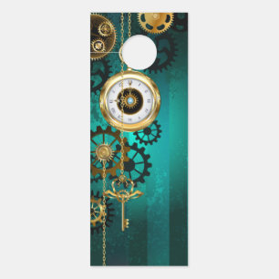 Steampunk Jewellery Watch on a Green Background Door Hanger