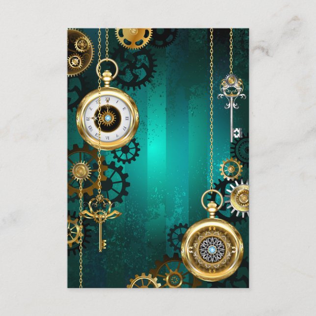 Steampunk Jewellery Watch on a Green Background Enclosure Card (Front)
