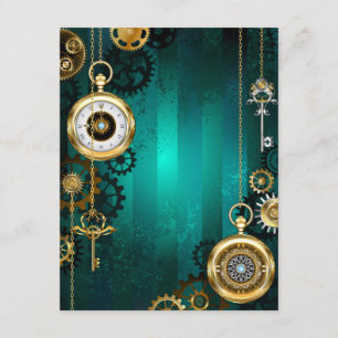 Steampunk Jewellery Watch on a Green Background Enclosure Card