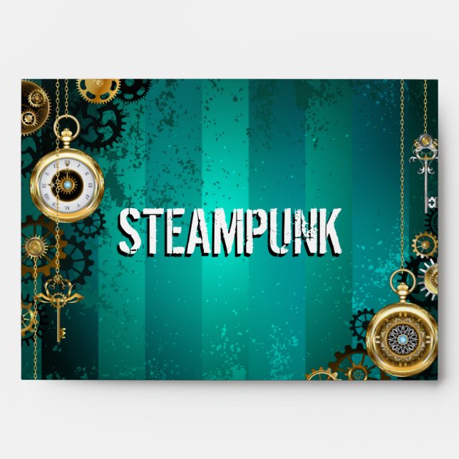 Steampunk Jewellery Watch on a Green Background Envelope (Front)