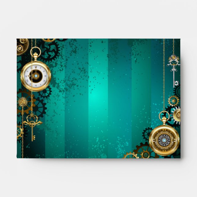 Steampunk Jewellery Watch on a Green Background Envelope (Front)