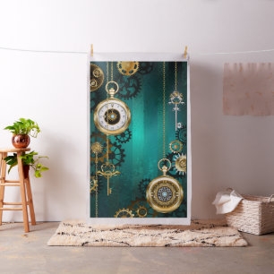 Steampunk Jewellery Watch on a Green Background Fabric