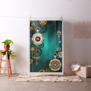 Steampunk Jewellery Watch on a Green Background Fabric