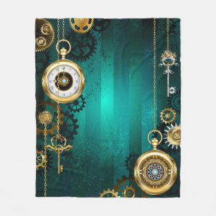 Steampunk Jewellery Watch on a Green Background Fleece Blanket